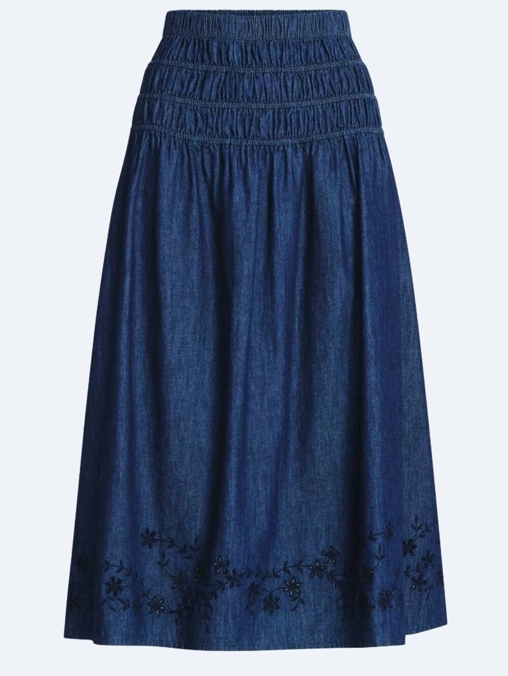 Free Assembly Blue Denim Smocked Waist Midi Skirt XS S
